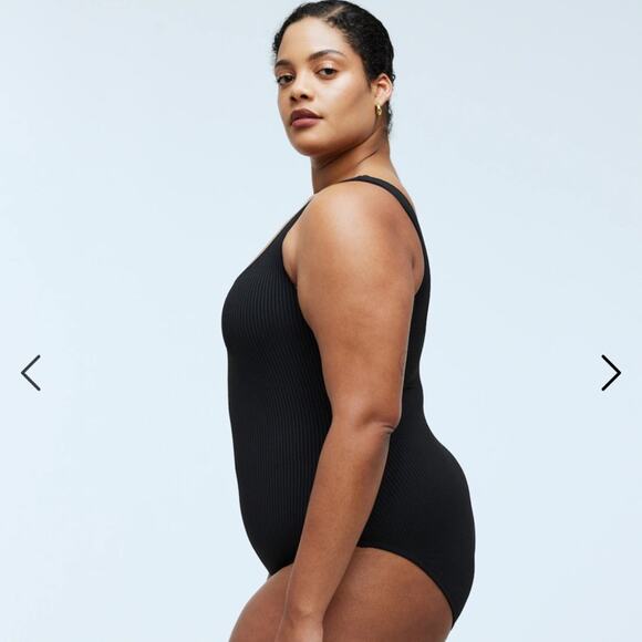 Madewell Plus Ribbed Scoop-Neck One-Piece Swimsuit Black Size 4X - Picture 2 of 6